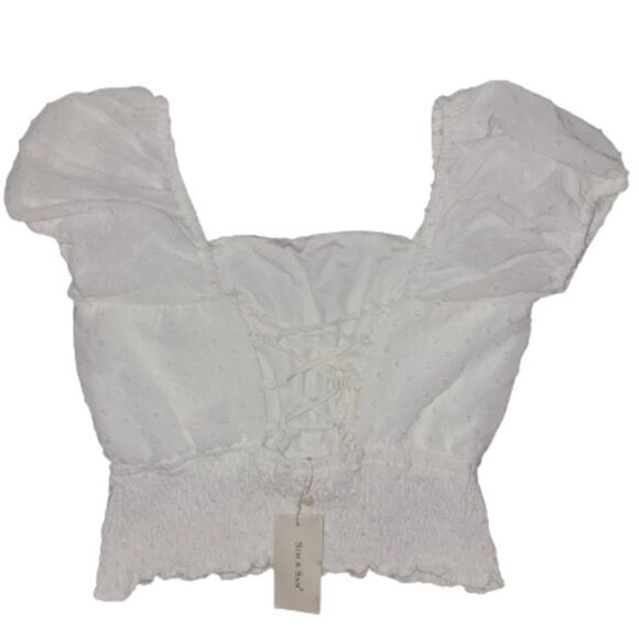 Sim & Sam Women's White Off-the-Shoulder Blouse Crop Top Size Medium - Picture 2 of 14